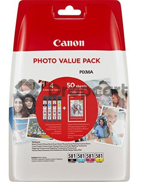 Canon CLI-581 4-pack met fotopapier zwart en kleur