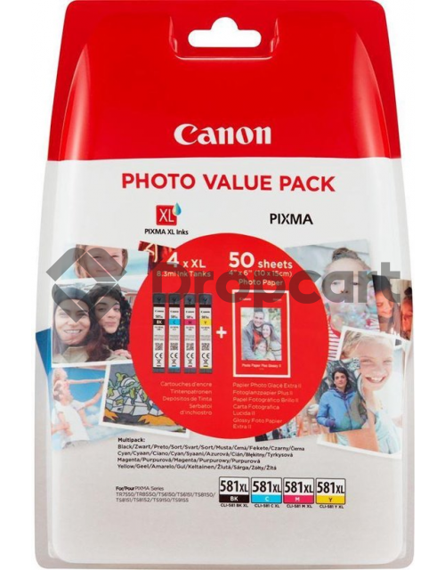 Canon CLI-581XL 4-pack met fotopapier zwart en kleur