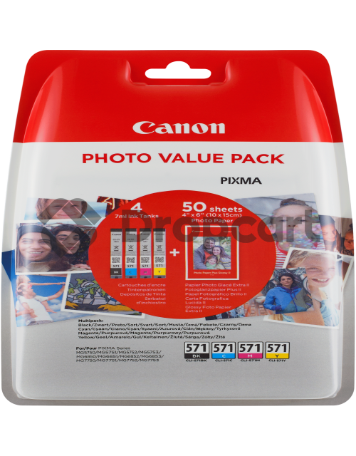 Canon CLI-571 4-pack en fotopapier zwart en kleur