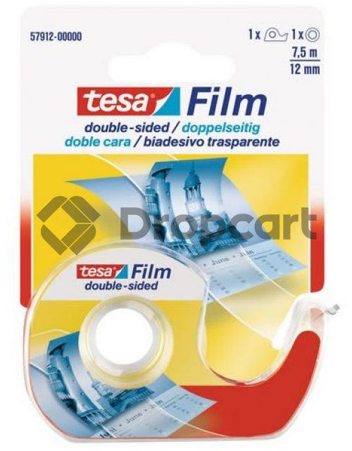 Tesa Plakband Film 7,5m x 12mm 2-zijdig + dispencer