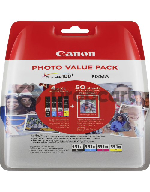 Canon CLI-551XL Multipack met fotopapier zwart en kleur