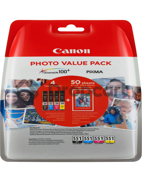 Canon CLI-551 Multipack met fotopapier zwart en kleur